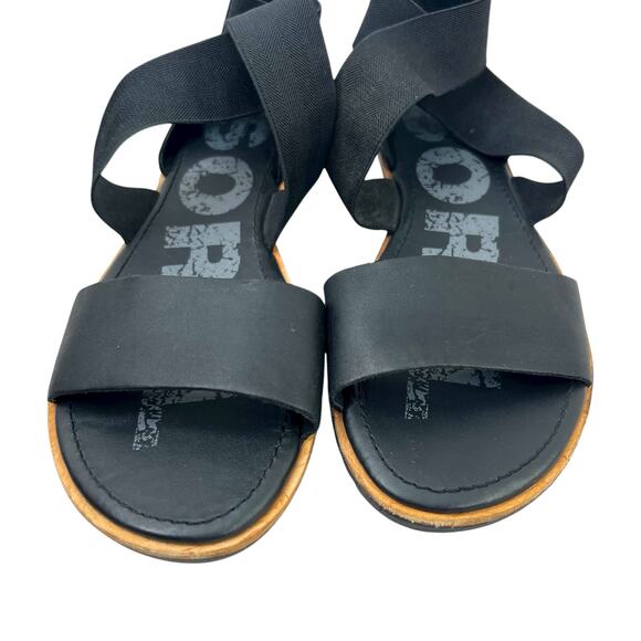 SOREL Ella Leather Flat Sandal Criss Cross Elastic Straps in Black Women's 8.5 - Picture 10 of 13